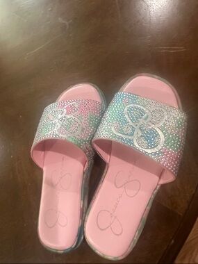 Jessica Simpson Pink Jeweled Tie-Dye Slide Sandals